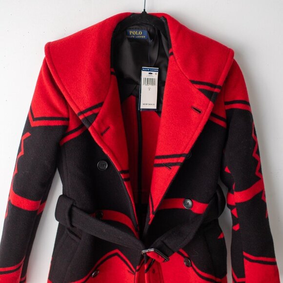 Polo Ralph Lauren Red Black Carlyn Double Breasted Belted Wool Coat‎ SZ. 0  NWT - Picture 12 of 12